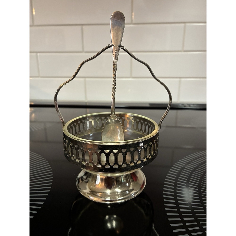 Vintage Leonard Silver Plated Dish With Glass Bowl Condiment Jelly/Relish Dish